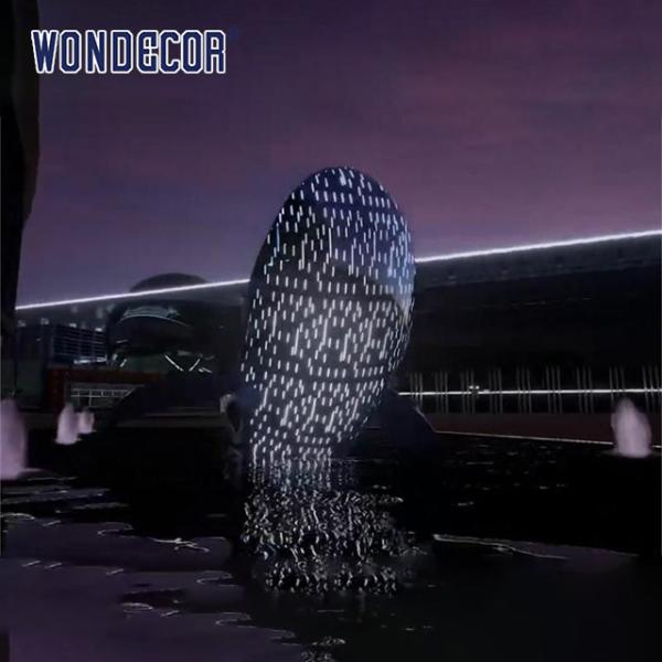 Grande arte de metal ao ar livre animais marinhos abstratos luzes LED baleia escultura de aço inoxidável
