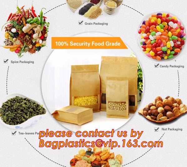 custom resealable recyclable kraft paper square bottom zipper bag, standup Zipper seal Kraft Paper Coffee Bag with Side