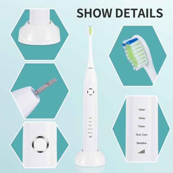 Automatic White Sonic Electric Toothbrush IPX7 Waterproof For Adult