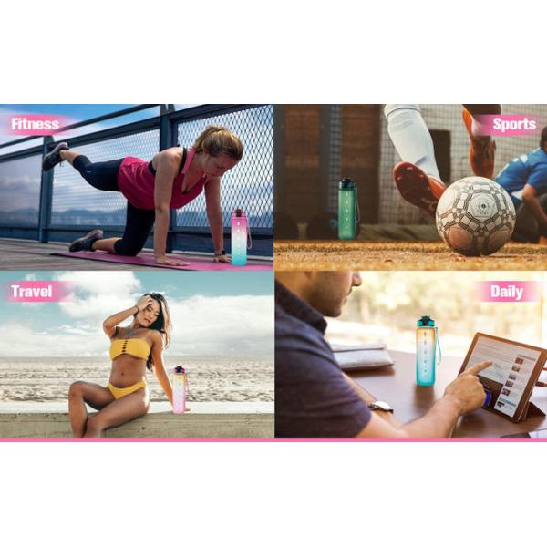 Botella de agua de Tritán a prueba de fugas botella de agua de 32 oz con marcador de tiempo libre de BPA asegúrese de beber suficiente agua para gimnasio acampar deportes al aire libre