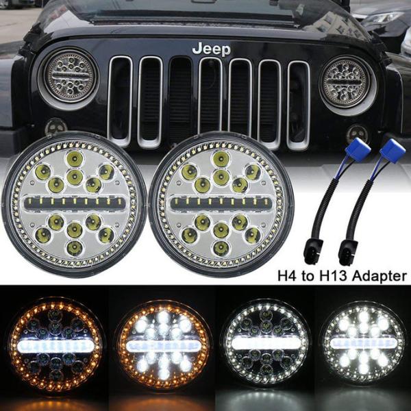 Union Jack style 7 Inch Round Led Headlight For Wrangler JK headlamp driving headlights Halo White DRL(6W) & Yellow Turn
