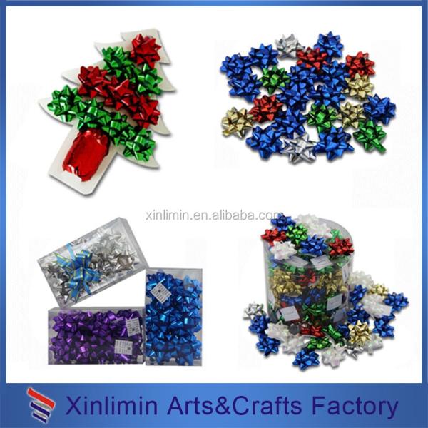 PP Ribbon Printed Christmas Star Bow Set for Gift Wrapping and Packaging Box Decoration