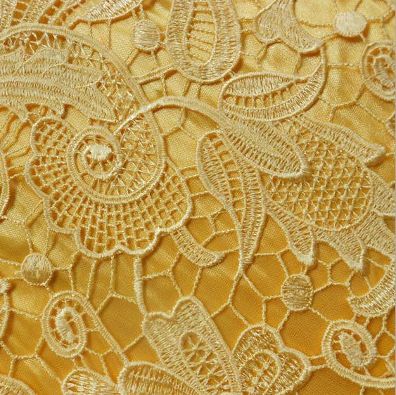 Polyester +Milk Silk Water Soluble Embroidery   Fabric with Yellow Color