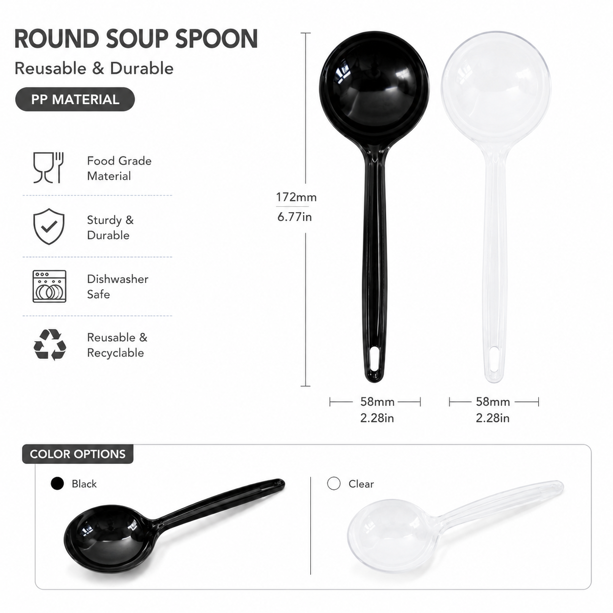 172mm Large Round PP Soup Spoon Disposable Tableware for Hotpot Sharing
