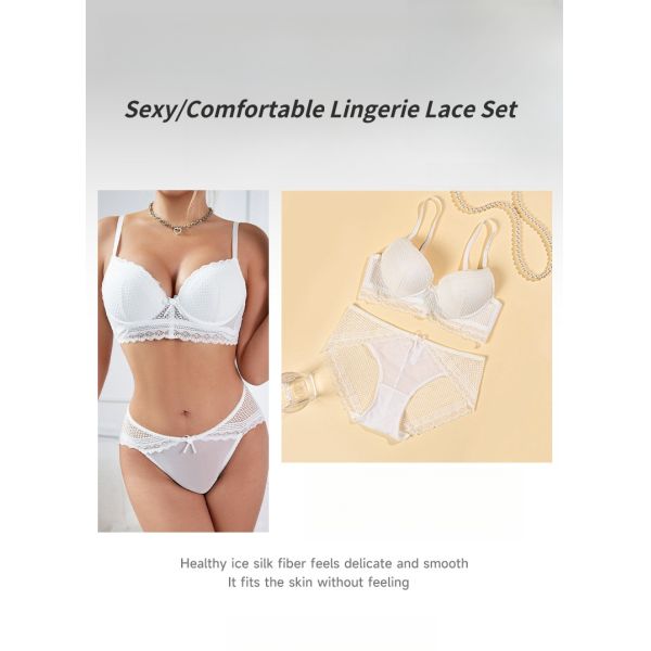 Women Sweet Sexy  Lingerie Set White Color Lace Sexy Lingerie Beautiful Underwear Matching Set Embroidered Lingerie for Women