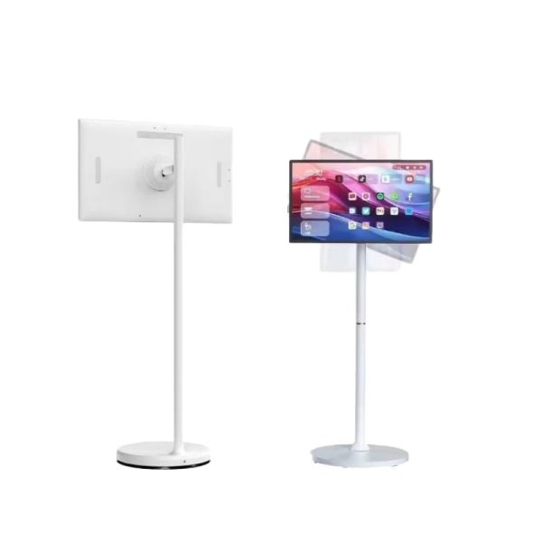 MJK 21.5 White Rechargeable Standing Smart TV with Touch Screen Android 4G+64G Built-In Speaker Portable with Wheels