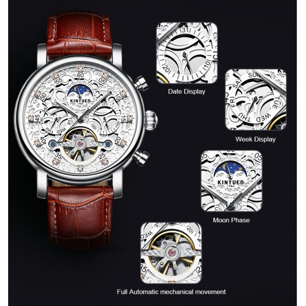KINYUED Watch Leather Strap Tourbillon Skeleton Watches Men Luxury In Stock Automatic Mechanical Watch