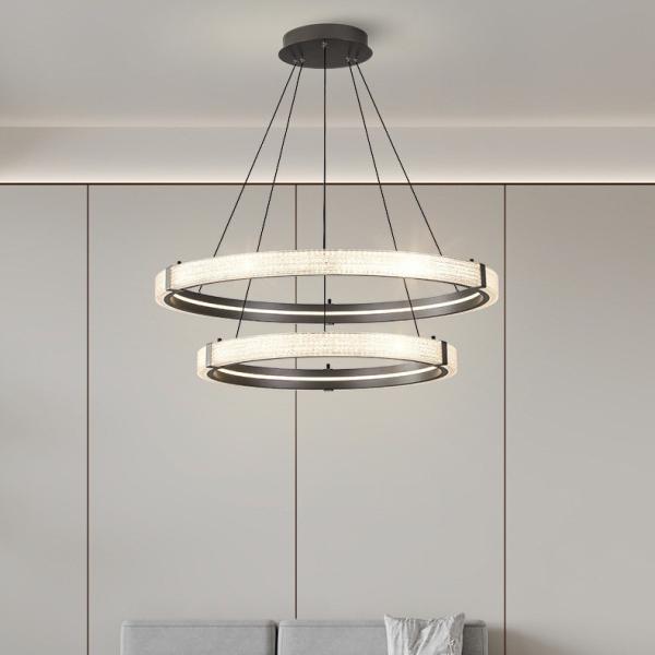 Modern Nordic Crystal Chandelier Creative Double Ring Hanging Chandelier Dimmable 3CCT LED Sand Iron Acrylic Large Room Decoration
