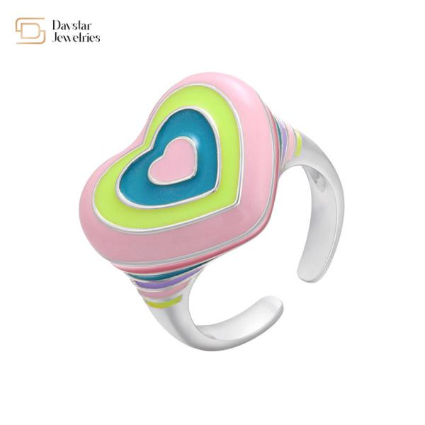 A joia das mulheres do coração do arco-íris de Y2k soa o ouro colorido do esmalte chapeado