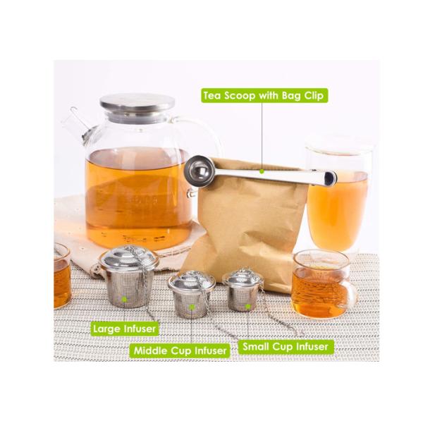 6.5cm/5cm/4.5cm Stainless Steel Basket Tea Strainer With Tray Replacement Tea Infuser Basket