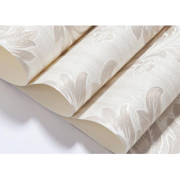 Living Room Washable Vinyl Wallpaper , White Damask Pattern Wallpaper