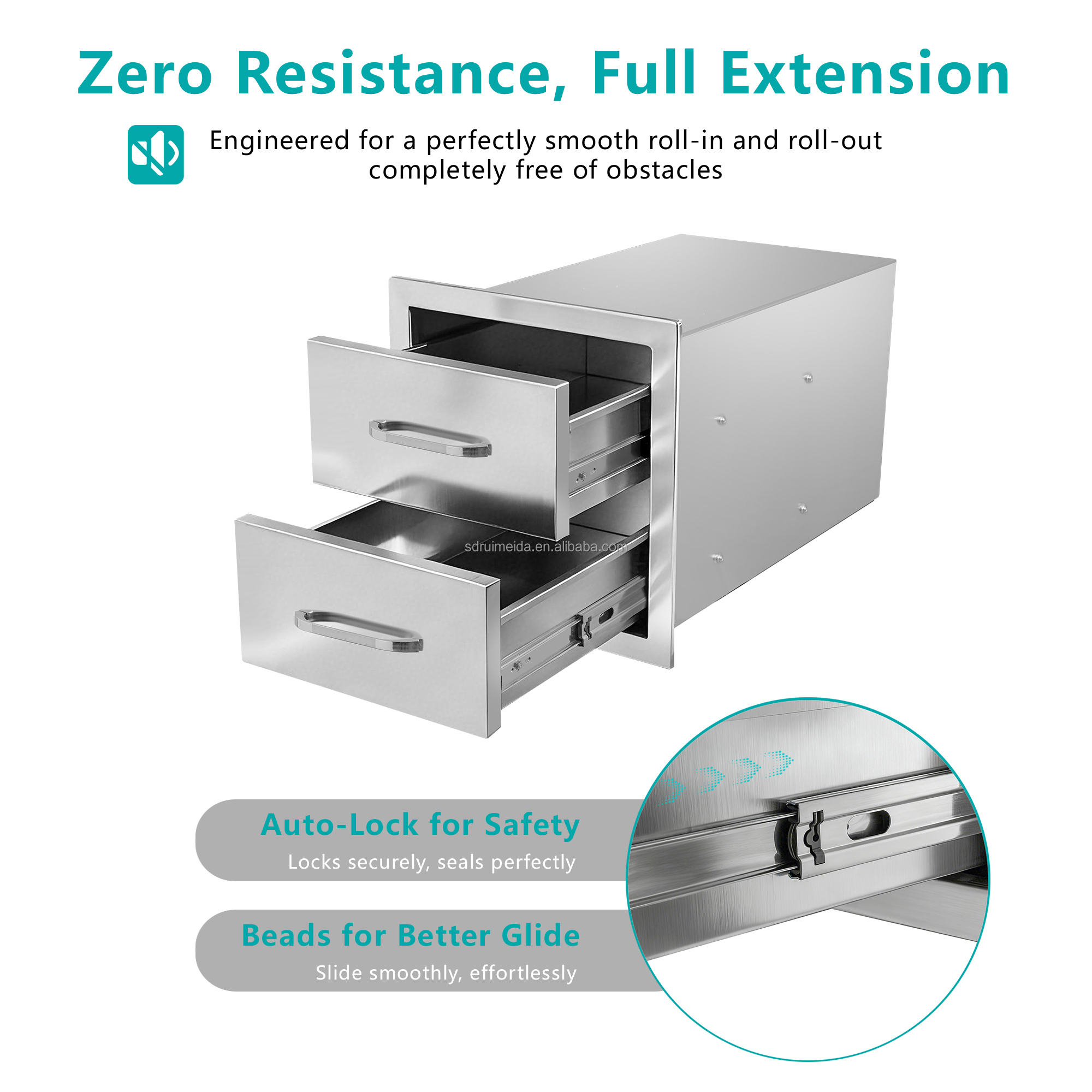 Dustproof Windproof Corrosion Resistant Stainless Steel Outdoor Kitchen Drawer with Smooth Slide Rails
