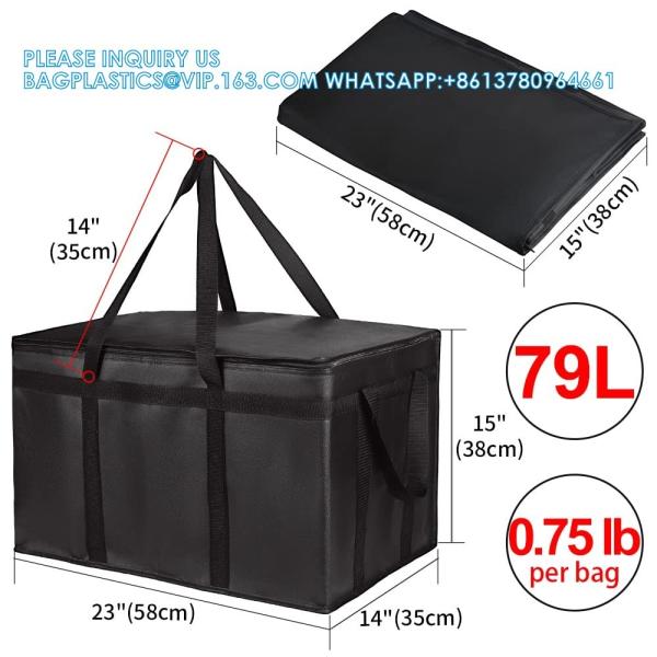 Insulated Cooler Bag And Food Warmer (3XL, 2 Pack) For Food Delivery & Grocery Shopping With Zippered Top, Black