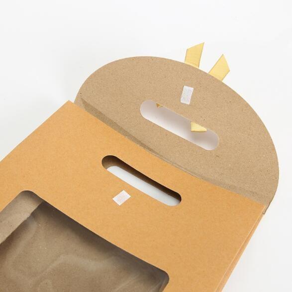 Bow - Knot Die Cut Handle Kraft Packaging Bags With Opening Window Brown Stand Up Pouch