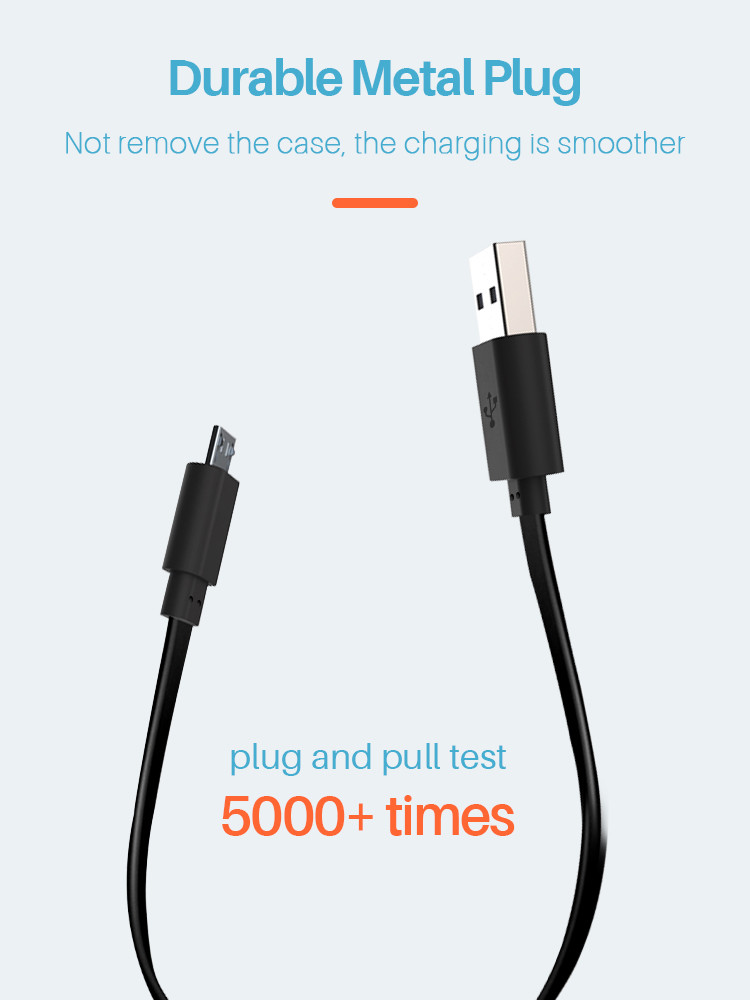 1M 2.4A Micro USB Data Transfer Cable Flat USB Charging Cable
