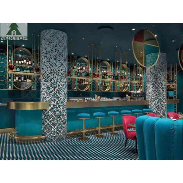 Retro One Stop Solution Bar Restaurant Booth Seating Long Couch Railing Screen Wall Cabinet