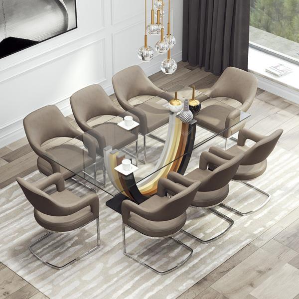 Contemporary silver stainless steel dining chair PU leather upholstery armrest chair for living room