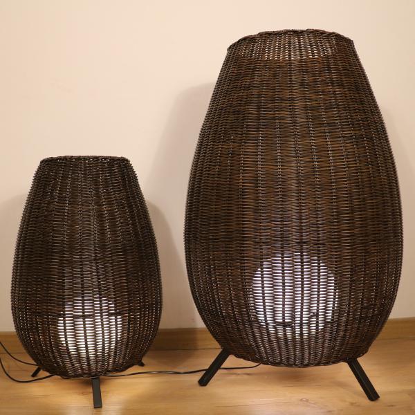 Outdoor Rattan Tripod Floor Lamp Led Black Standing Light Hotel Modern Decoration