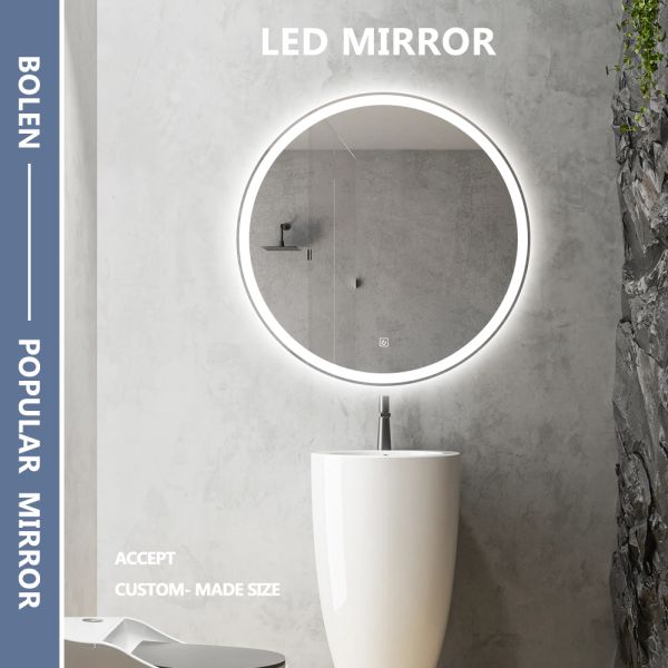 Waterproof Smart Round Bathroom Mirror Anti Fog LED Illuminated Wall Mirror With Touch Switch