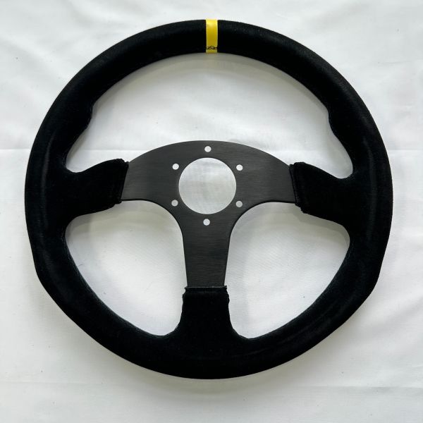 Three Spoke Deep Dish Carbon Fiber Racing Steering Wheel Black Suede Customized