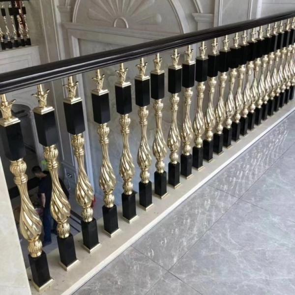 3D Design Metal Stair Railing Black And Gold Luxury Decoration