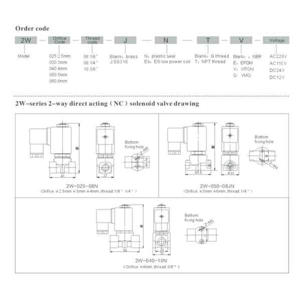 2W-050-10NJ 2/2 Way Stainless Steel Vacuum Solenoid Valve 24v Solenoid Valve