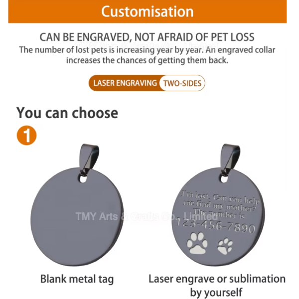 Customize Stainless Steel Metal Dog Tag Round Pet Tags Blank With Laser Engraving