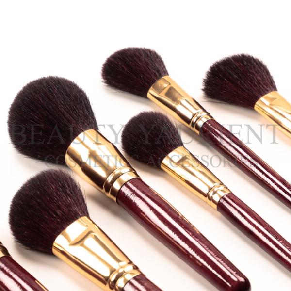 Customizable Logo 7pcs Face Makeup Brush Set Red Wine Wooden Vegan Natural Hair