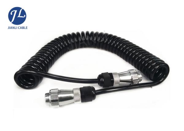 Coiled 7 Pin Trailer Vision Systems Cable With Plastic Plug For 3 Camera Video