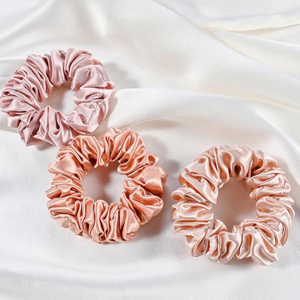 100% Pure Mulberry Silk Pink Oversized Scrunchies Silk Hair Ties Elastics Ponytail Holder