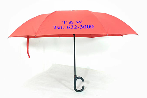 Automatic Open Double Layer Reverse Umbrellas Red C Shaped Handle Reverse Umbrella