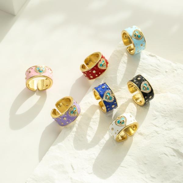 Регулируемое капая сердце любов дурного глаза CZ кольца Zirconia золота карата колец масла 18 кубическое