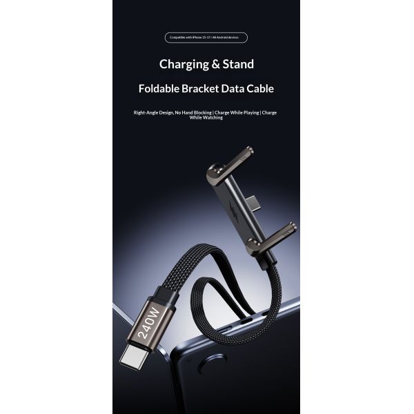 Multi Function 240W Mobile Phone Holder Bracket Data Cable with Pure Copper Super Fast Charging Data Transfer for Type-C