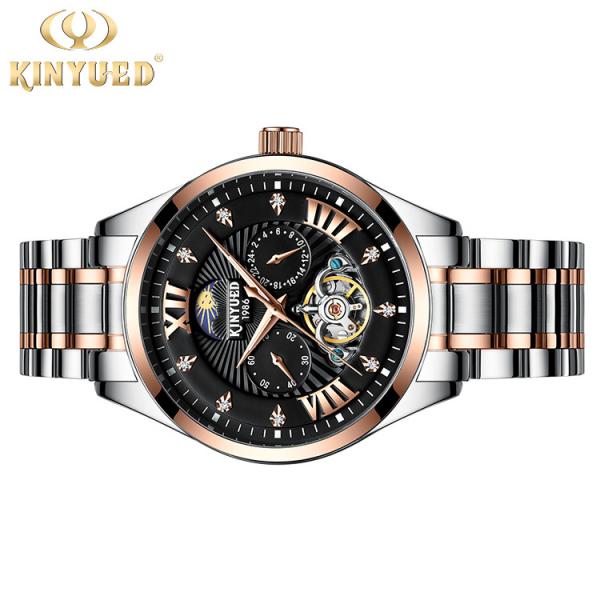 KINYUED Stainless Steel Watch Band OEM Mechanical Watch Manufacturer Automatic Skeleton Watch Men