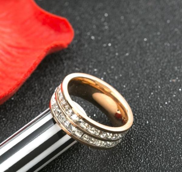 Double Ring Diamond Ring  Stainless Steel Rose Gold Rings Women or Lady Rings