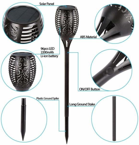 Solar Torch Lights,96 LED  Dancing Flame Lighting, Waterproof Wireless Outdoor Light