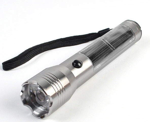 1W high power solar powered led flashlight, with USB input charging port