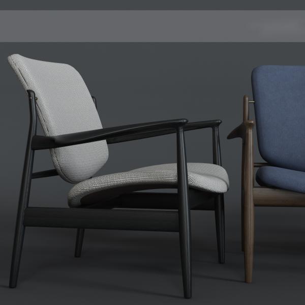 Modern French Style Teak Chairs Fabric Recliner Lounge Area