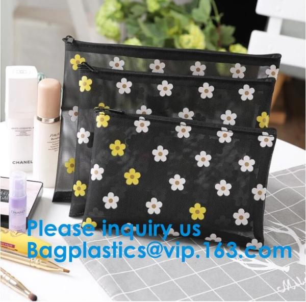 Travel Toiletry Pouch Nylon Mesh Cosmetic Makeup Organizer Bag Zipper Mesh Makeup Bag,Ladies Eco Makeup Hand Bag