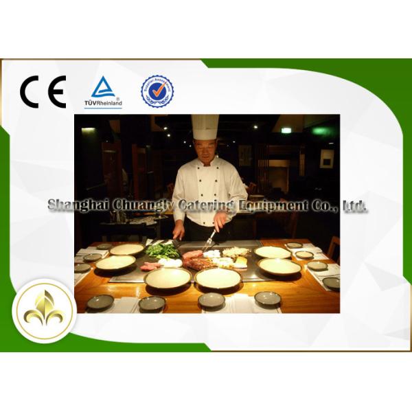 Gold Color Induction Heating Rectangle Teppanyaki Grill Table 2400mm Length