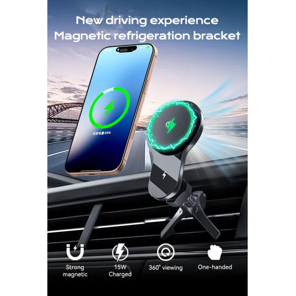Car Phone Holder with Ultra-Thin Fan Cooling and Strong Magnetic Suction for Iphone 15 Pro Max Charger