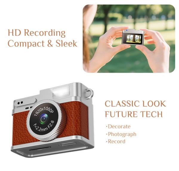 Mini-caméra 1080P légère de 0,96 pouce Portable et caméras avec détection de mouvement 30 images Taux d'images vidéo 6 types de filtres