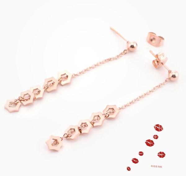 Tassel Earrings for Women  Rose Gold Color Plating Stainless Steel Earrings Hexagonal Star Drop Earrings Fashion Jewelry