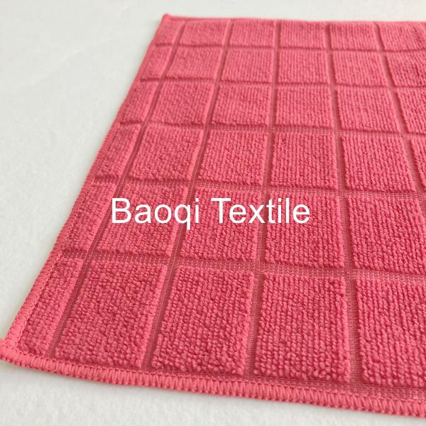 Red color size 16”100% poly microfiber cleaning cloth， tea towels dry water kitchen dish towels with white mesh
