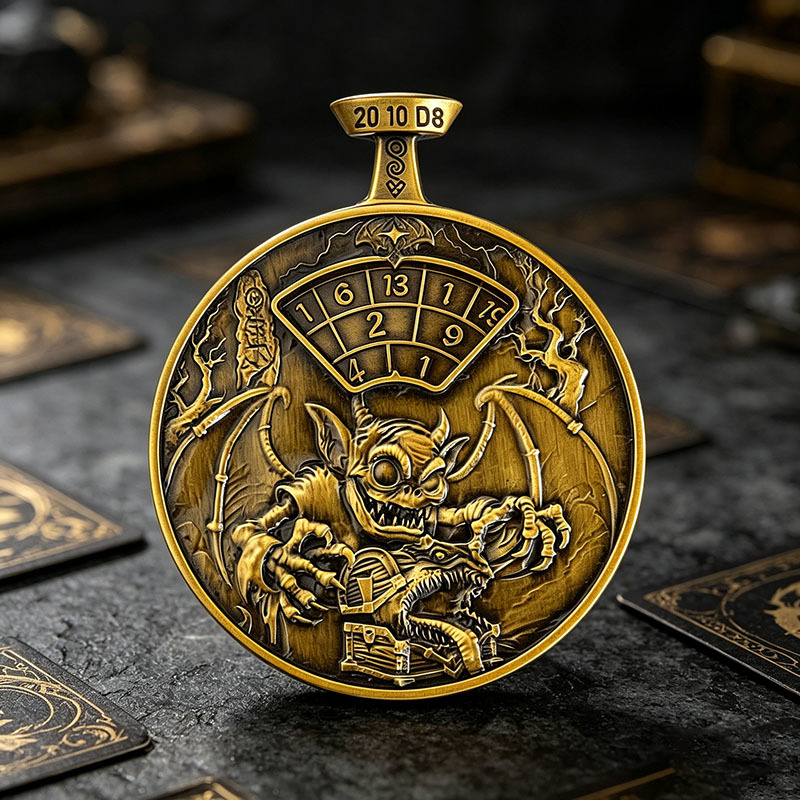 Luxury Zinc Alloy Metal Dice Spinner with 3D Dragon Relief and Press-to-Spin Mechanism for DND RPG Gaming