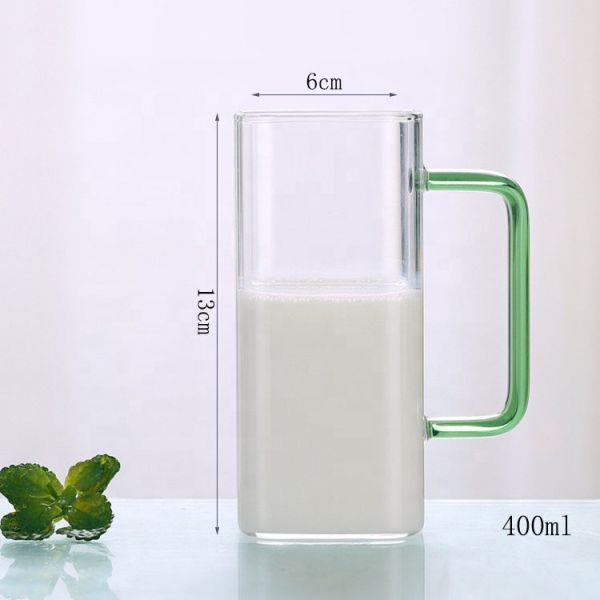 Customized Heated Resistant Borosilicate Glass Cup Mug With Colored Handle