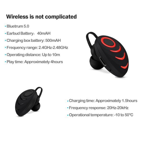 40mAh Single Bluetooth Earpiece 4 Hrs Playtime Hands Free Car Headphones