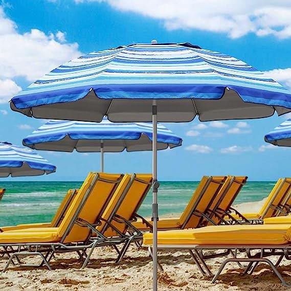 Portable Beach Umbrella With Sand Anchor, Tilt Pole, Carry Bag, Air Vent, Heavy Duty Wind Portable
