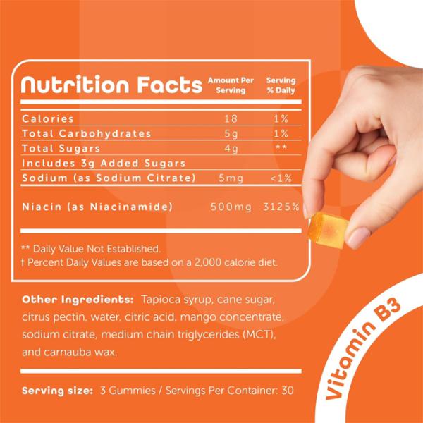 Health Glow Niacinamide 500mg Gummies | Flush-Free Vitamin B3 | 30 Servings
