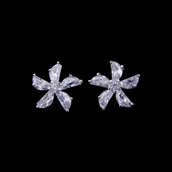 Heart Shape Silver Cubic Zirconia Earrings Plated Simple Rhodium Jewelry For Women
